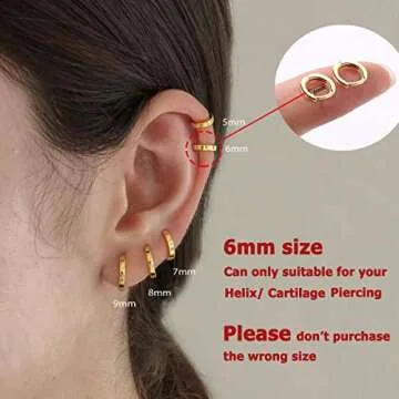 925 Sterling Silver Small Gold Hoop Earrings for Women Girls 14K Gold Huggie Earrings Tiny Hypoallergenic Cartilage Earrings Hoops 5mm 6mm 7mm 8mm 9mm 10mm 12mm