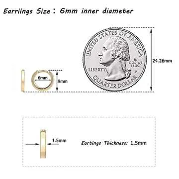 925 Sterling Silver Small Gold Hoop Earrings for Women Girls 14K Gold Huggie Earrings Tiny Hypoallergenic Cartilage Earrings Hoops 5mm 6mm 7mm 8mm 9mm 10mm 12mm