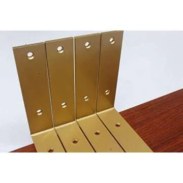 4 Pack - Golden 9.25"L x 6"H x 1.5"W J Lip Shelf Bracket Rustic Industrial Farmhouse Iron Metal Wall Floating Shelf Bracket Metal Shelf Bracket, Industrial Shelf Bracket, Shelf Supports with Screws