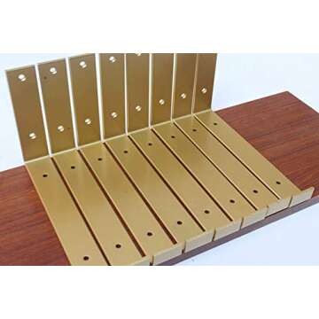 4 Pack - Golden 9.25"L x 6"H x 1.5"W J Lip Shelf Bracket Rustic Industrial Farmhouse Iron Metal Wall Floating Shelf Bracket Metal Shelf Bracket, Industrial Shelf Bracket, Shelf Supports with Screws
