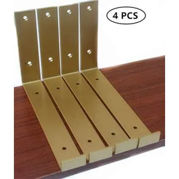 4 Pack - Golden 9.25"L x 6"H x 1.5"W J Lip Shelf Bracket Rustic Industrial Farmhouse Iron Metal Wall Floating Shelf Bracket Metal Shelf Bracket, Industrial Shelf Bracket, Shelf Supports with Screws