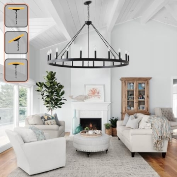 Viksroeo 53 Inch Large Wagon Wheel Chandelier With 20 Lights