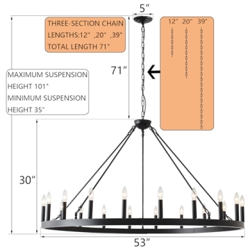 Viksroeo 53 Inch Large Wagon Wheel Chandelier With 20 Lights