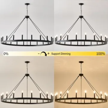 Viksroeo 53 Inch Large Wagon Wheel Chandelier With 20 Lights