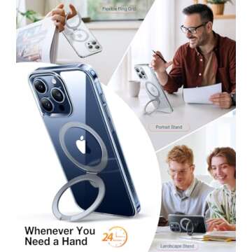 TORRAS Magnetic Kickstand for iPhone 14 Pro Case [Compatible with MagSafe] [Sturdy & Versatile Stand] Military-Grade Drop Protection Translucent Slim Protective Anti-Fingerprint Anti-Scratch, Clear