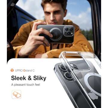 TORRAS Magnetic Kickstand for iPhone 14 Pro Case [Compatible with MagSafe] [Sturdy & Versatile Stand] Military-Grade Drop Protection Translucent Slim Protective Anti-Fingerprint Anti-Scratch, Clear