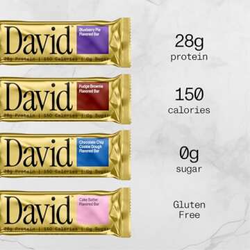 David, Protein Bar, Fudge Brownie, Pack of 12 Protein Bars | 28g of Protein | 150 Calories | 0g of Sugar - High Protein, Low Carb, Gluten Free Protein Bar