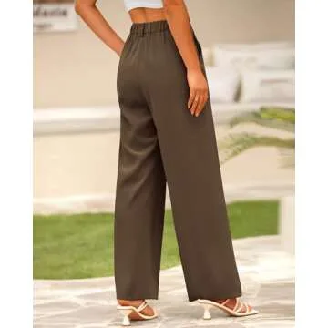 BTFBM Women High Waist Casual Wide Leg Long Palazzo Pants Button Down Loose Business Work Office Trousers with Pockets(Solid Coffee, XX-Large)