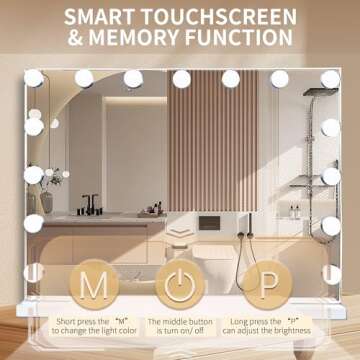 SLIMOON Hollywood Vanity Mirror with Lights, 15 Dimmable LED Bulbs 3 Color Lighted Makeup Mirror with Detachable 10X Magnification Mirror, Tabletop or Wall-Mounted, Touch Control