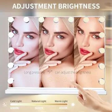 SLIMOON Hollywood Vanity Mirror with Lights, 15 Dimmable LED Bulbs 3 Color Lighted Makeup Mirror with Detachable 10X Magnification Mirror, Tabletop or Wall-Mounted, Touch Control