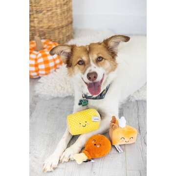 Pearhead Thanksgiving Dinner Dog Toys, Thanksgiving Toy Set for Dogs, Set of 3, Plush Dog Toys, Sque...