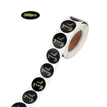 1" Thank You Stickers, Gold Foil Fonts Black Thank You Stickers Roll for Business, Bubble Mailers, P...