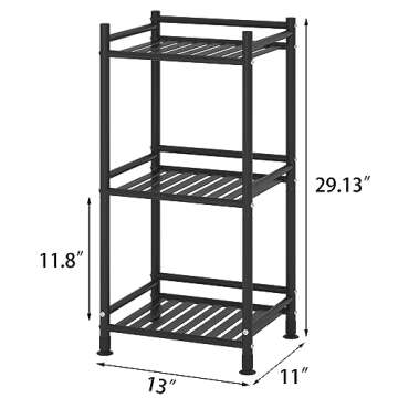 FKUO 3 Tier Bathroom Storage Open Shelf Unit, Free-Standing Metal Corner Rack Shelving for Kitchen, Living Room, Hallway (Matte Black, 3 Tier)