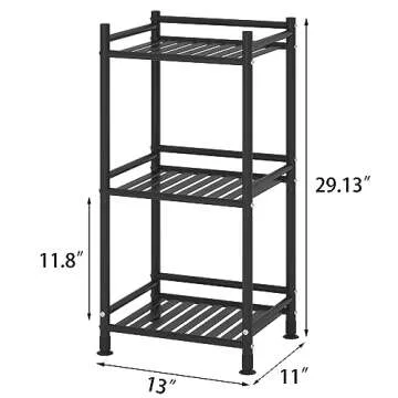 FKUO 3 Tier Bathroom Storage Open Shelf Unit, Free-Standing Metal Corner Rack Shelving for Kitchen, Living Room, Hallway (Matte Black, 3 Tier)
