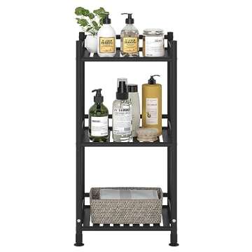 FKUO 3 Tier Bathroom Storage Open Shelf Unit, Free-Standing Metal Corner Rack Shelving for Kitchen, Living Room, Hallway (Matte Black, 3 Tier)