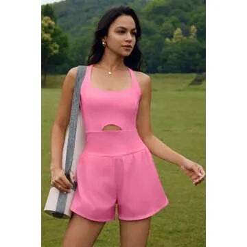 ReachMe Womens Running Onesie Workout Rompers Athletic Romper One Piece Outfits Exercise Jumpsuits Gym Yoga Clothes(Light Pink,M)