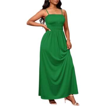 PerZeal Summer Dress Spaghetti Strap Casual Women's Fashion Sleeveless Beach Maxi Dress Dark Green