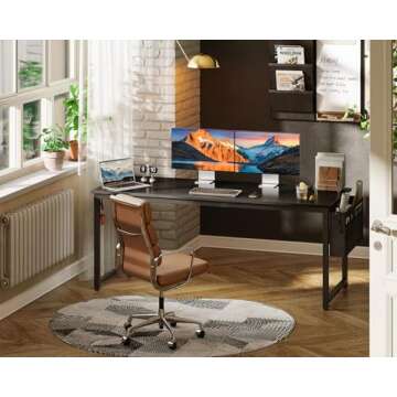 ODK Computer Desk Large Office Desk, 63 Inch Gaming Desk with Storage, Modern PC Desk Work Table wit...