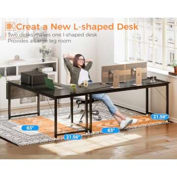 ODK Computer Desk Large Office Desk, 63 Inch Gaming Desk with Storage, Modern PC Desk Work Table with Headphone Hook for Home Office, Black