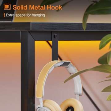 ODK Computer Desk Large Office Desk, 63 Inch Gaming Desk with Storage, Modern PC Desk Work Table with Headphone Hook for Home Office, Black