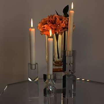 DONOUCLS Crystal Candle Holders Set of 3, Clear Taper Candle Holder Decor, Table Centerpieces for Ho...