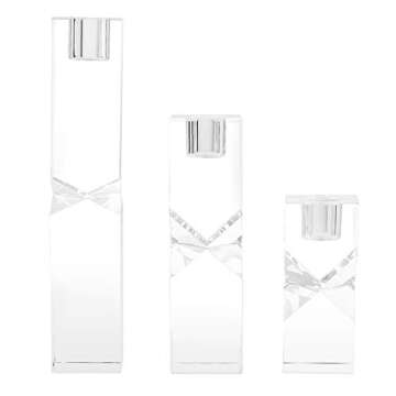 DONOUCLS Crystal Candle Holders Set of 3, Clear Taper Candle Holder Decor, Table Centerpieces for Home Party and Wedding Decoration(3.9''/5.9''/7.9'' Height)
