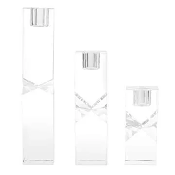 DONOUCLS Crystal Candle Holders Set of 3, Clear Taper Candle Holder Decor, Table Centerpieces for Home Party and Wedding Decoration(3.9''/5.9''/7.9'' Height)