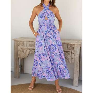 ZESICA Summer Crossover Maxi Dress - Floral Halter Style
