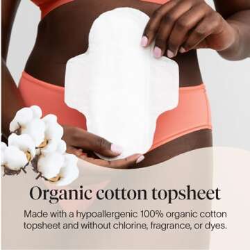 Cora 100% Organic Cotton Topsheet Pads | Ultra Thin Period Pads with Wings | Regular Absorbency | Ultra-Absorbent Sanitary Pads for Women (36 Count)