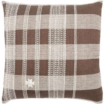 Livabliss x Becki Owens Modern Myrna Accent Pillow Cover with Down Insert, 22" L x 22" W, Brown