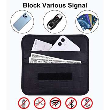 Wisdompro Faraday Bag, RFID Signal Blocking Bag Shielding Cage Pouch Wallet Case for Cell Phone Privacy Protection and Car Key FOB, Anti-Tracking, Anti-Spying Case Blocker - Black