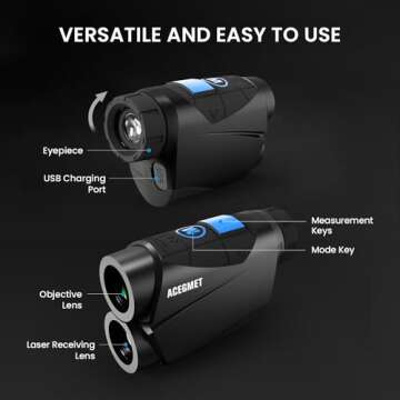 ACEGMET Golf Rangefinder, USB Charging Range Finder Golf, 650 Yards Golf Range Finder, Flag Lock and Pulse Vibration Laser Rangefinders, Fast Focus and Continuous Scan Golf Rangefinder with Slope
