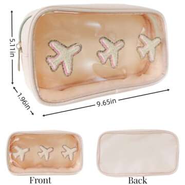Clear Makeup Letter Bag Chenille Letter patch Makeup Cosmetic Bag for Air Plane Flight Travel Access...