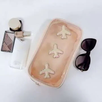 Clear Makeup Letter Bag Chenille Letter patch Makeup Cosmetic Bag for Air Plane Flight Travel Accessories Nylon & Pvc Waterproof Organization Outdoor Zipper Pouch Toiletry Bag for Women Girls