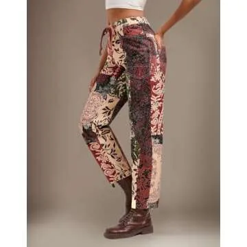 Kedera Womens Low Rise Barrel Jeans Wide Leg Drawstring Vintage Denim Pants Horseshoe Cropped Jeans with Patch Pockets Brown