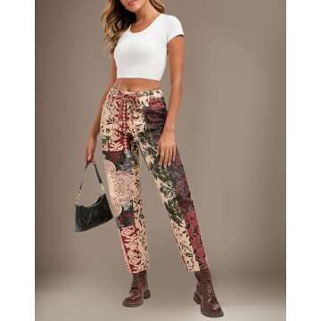 Kedera Womens Low Rise Barrel Jeans Wide Leg Drawstring Vintage Denim Pants Horseshoe Cropped Jeans with Patch Pockets Brown