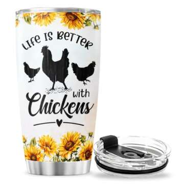 JENOIS Chicken Gifts, Flower Cups Sunflower Floral Spring, Tumbler 20 Oz With Lid And Straw, Life Is Better With Chicken