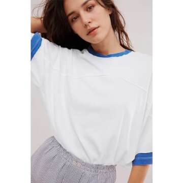 Songling Womens 3/4 Length Sleeve Casual Loose Fit Summer Tee Shirt Basics Cotton t Shirts Trendy Tops(White,L)