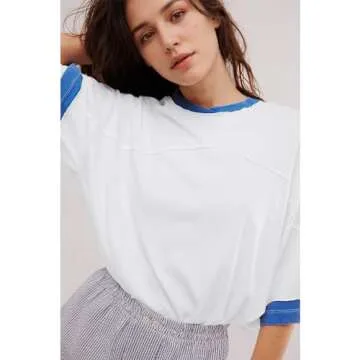 Songling Womens 3/4 Length Sleeve Casual Loose Fit Summer Tee Shirt Basics Cotton t Shirts Trendy Tops(White,L)