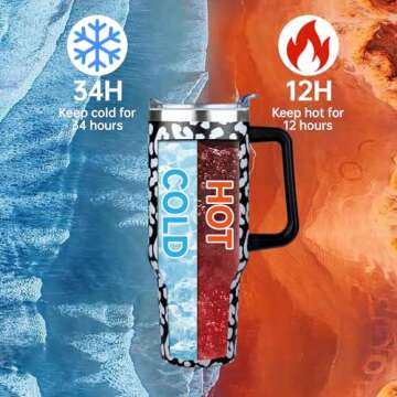 40 oz Tumbler with Handle and Straw Lid | Stainless Steel Water Bottle Travel Mug Reusable Insulated...