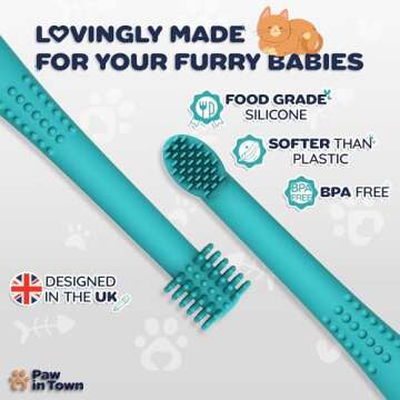 PAWINTOWN Soft Cat Toothbrush Set – Suitable for Dogs – Food Grade Silicone – Cat Dental Care, Cat Teeth Cleaning, Cat Tooth Brushing Kit (Tropical Teal)