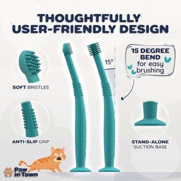 PAWINTOWN Soft Cat Toothbrush Set – Suitable for Dogs – Food Grade Silicone – Cat Dental Care, Cat Teeth Cleaning, Cat Tooth Brushing Kit (Tropical Teal)