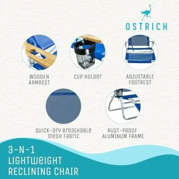 Ostrich Lightweight Beach Lounge Chair - Comfortable & Portable