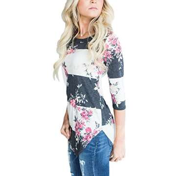 CEASIKERY Womens Blouse 3/4 Sleeve Floral Print T-Shirt Comfy Casual Tops For Women Pink (US 18-20) XX-Large