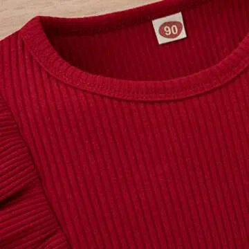 Kupretty Toddler Baby Girl Fall Winter Clothes Solid Knit Ruffle Pullover Tops Corduroy Mini Skirts Outfits (W Red Tops Black Corduroy Skirt Set, 3-4T)