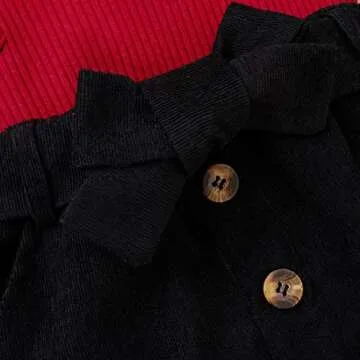 Kupretty Toddler Baby Girl Fall Winter Clothes Solid Knit Ruffle Pullover Tops Corduroy Mini Skirts Outfits (W Red Tops Black Corduroy Skirt Set, 3-4T)