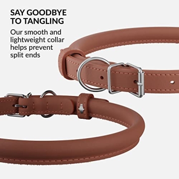 CollarDirect Rolled Leather Dog Collar - Soft Padded Round Puppy Collar