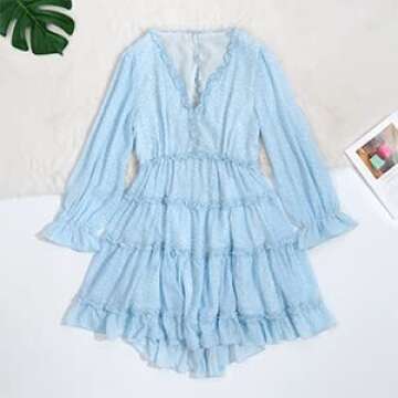 Fashionable Ruffled Deep V Neck Mini Dress for Summer