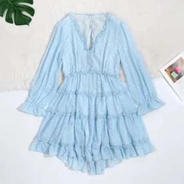 Fashionable Ruffled Deep V Neck Mini Dress for Summer