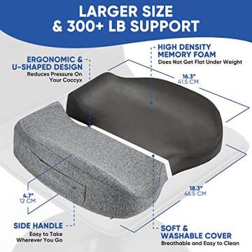 EVERREST Seat Cushion for Office Chair Plus Size - Firm Extra Wide Large Memory Foam Pillow for Tail...